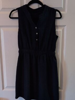 Sleeveless Navy, black stripe Elastic-Waist Dress